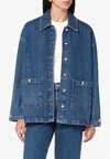 Anine Bing Luna Denim Jacket With Collared Neck In Blue