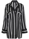 Anine Bing Lynette Striped Silk-blend Satin-twill Shirt In 黑色