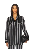 Anine Bing Lynette Striped Silk-blend Satin-twill Shirt In Black