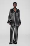 Anine Bing Lynette Striped Silk-blend Satin-twill Shirt In Black