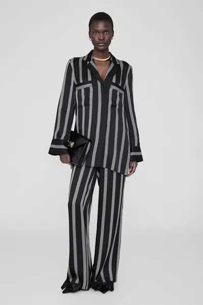 ANINE BING ANINE BING LYNETTE SHIRT IN BLACK HERRINGBONE STRIPE