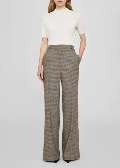Anine Bing Lyra Trouser In Mini Houndstooth In Brown