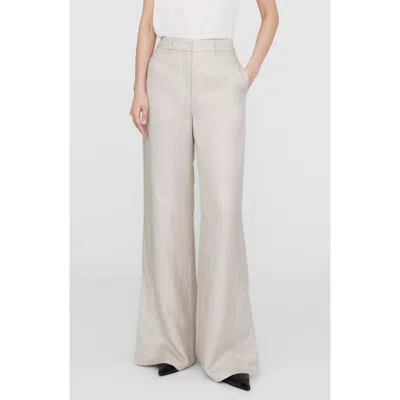 Anine Bing Lyra Wide Leg Linen Blend Trouser In Dove Linen Blend