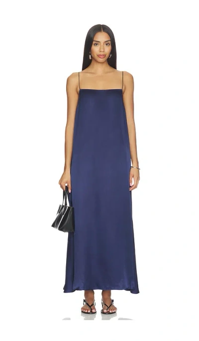 Anine Bing Mae Silk Satin Maxi Dress In Blue