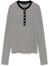 Anine Bing Alessia Long Sleeve Tee In Cream And Black Stripe In Black White