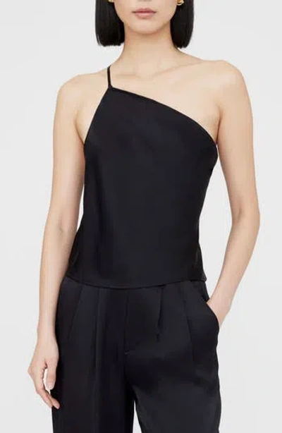 Anine Bing Mandy One-shoulder Silk Top In Black