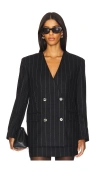 Anine Bing Wool-blend Pinstripe Maron Blazer In Black