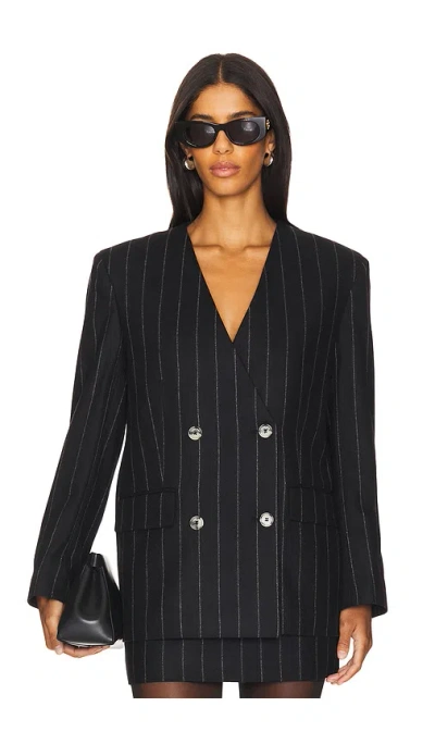 Anine Bing Wool-blend Pinstripe Maron Blazer In Grey