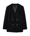 Anine Bing Wool-blend Pinstripe Maron Blazer In Black