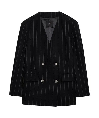Anine Bing Wool-blend Pinstripe Maron Blazer In Grey
