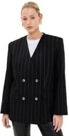 Anine Bing Wool-blend Pinstripe Maron Blazer In Dark Grey