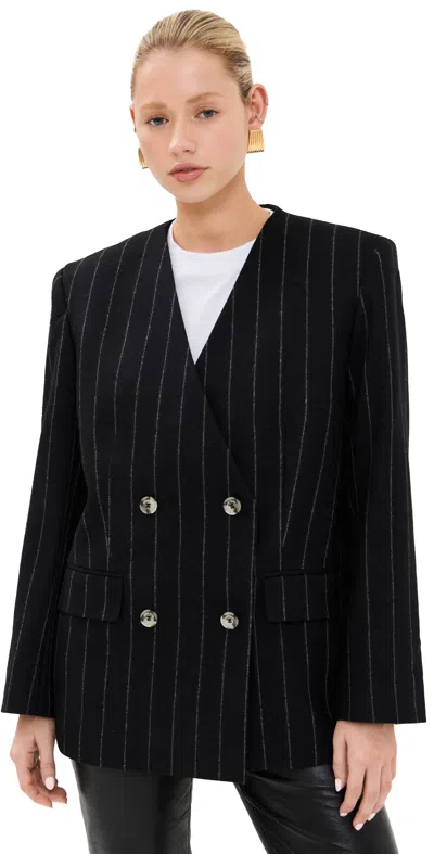Anine Bing Wool-blend Pinstripe Maron Blazer In Grey