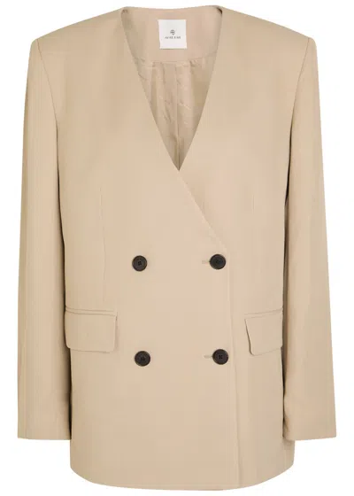 Anine Bing Maron V-neck Woven Blazer In Neutral