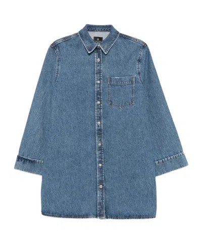 Anine Bing Mary Button-up Chest-pocket Mini Dress In Blue