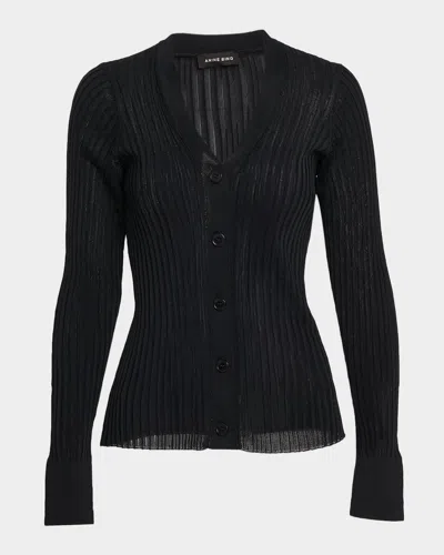 Anine Bing Matheo Fitted Rib Cardigan In Black