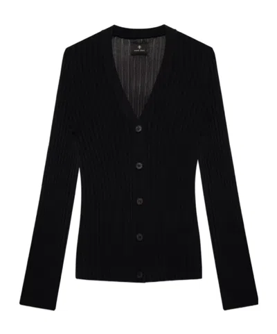 ANINE BING MATHEO RIBBED BUTTONED CARDIGAN