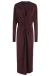 Anine Bing Mathilde Dress With Burgundy Draping In Burgundy
