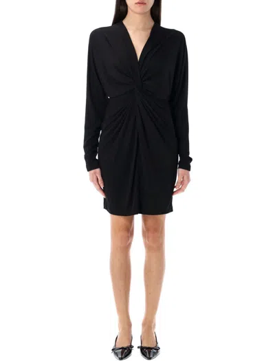 Anine Bing Draped Mini Dress V-neck Twisted In Black
