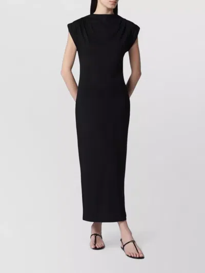 Anine Bing Maxi Dress Cap Sleeves High Neckline In Black