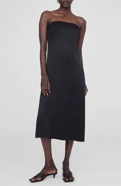 Anine Bing Megan Strapless Silk Midi Dress In Black