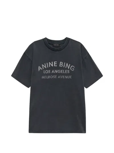Anine Bing Melrose Stencil-print Cotton T-shirt In Black