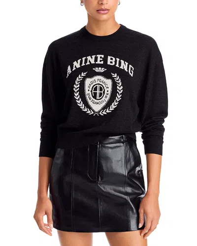 Anine Bing Mia Merino Wool Crewneck Sweater In Black