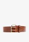 Anine Bing Mila Croc-embossed Leather Belt In Brown
