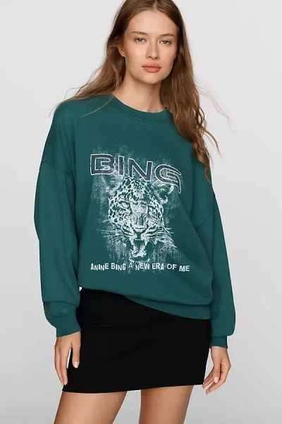 Anine Bing Miles 100% Cotton Leopard Sweatshirt In Green