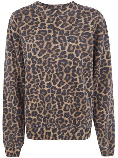Anine Bing "miles" Black And Brown Leopard Sweatshirt In Multi