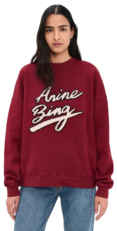 Anine Bing Miles Chenille Signature Sweatshirt Cabernet In Burgundy
