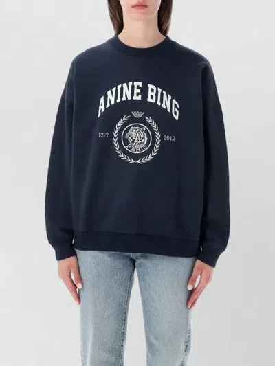 Anine Bing Miles Collegiate Crewneck Cotton Sweatshirt In Blue