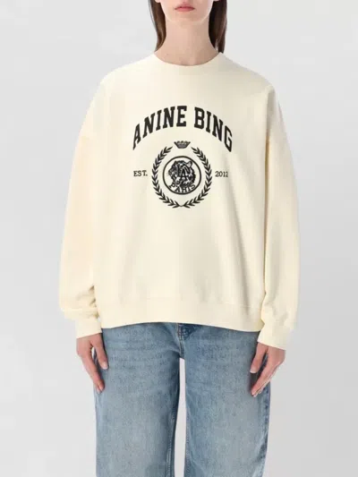 Anine Bing Miles Collegiate Crewneck Long Sleeve Top In Neutral