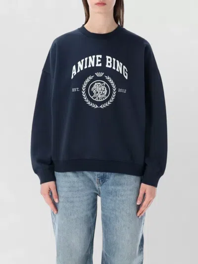 Anine Bing Miles Collegiate Crewneck Sweatshirt Top In Blue