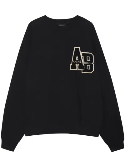 Anine Bing Miles Letterman Oversized Sweatshirt In Black