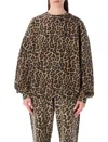 Anine Bing Animal Print Fleece Crew Neck Top In Brown