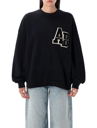 Anine Bing Black Crewneck Logo Sweatshirt In Multi