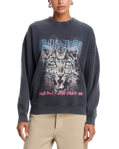 Anine Bing Miles Leopard Graphic Cotton Sweatshirt In Gray