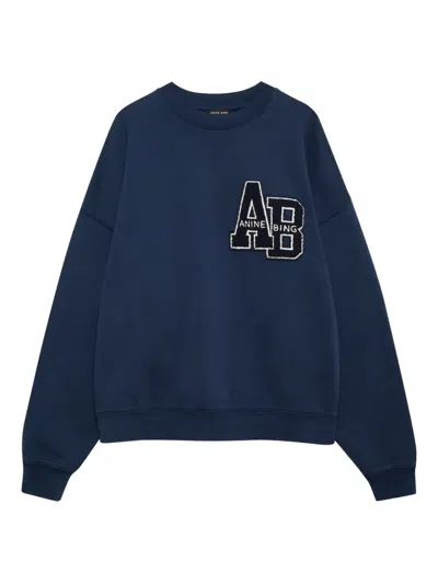 Anine Bing Miles Letterman Embroidered-logo Sweatshirt In Blue