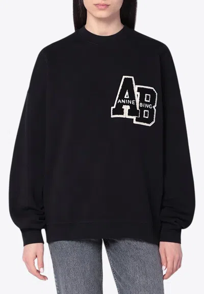 Anine Bing Miles Letterman Oversized Sweatshirt In Black