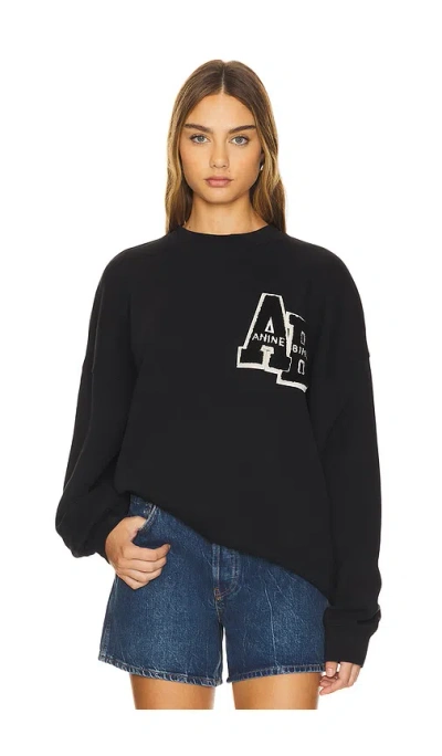 Anine Bing Miles Letterman Oversized Sweatshirt In Black