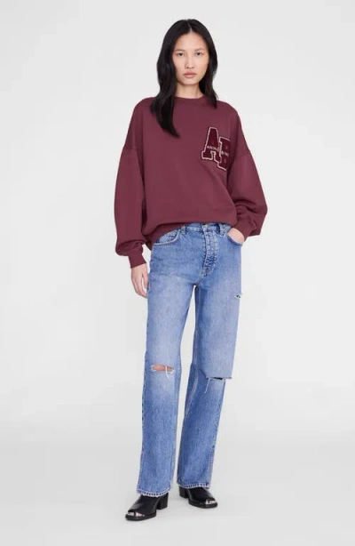 Anine Bing Miles Letterman Sweatshirt In Burgundy