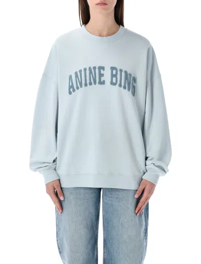 Anine Bing Light Blue Crewneck Embroidery Logo Sweatshirt