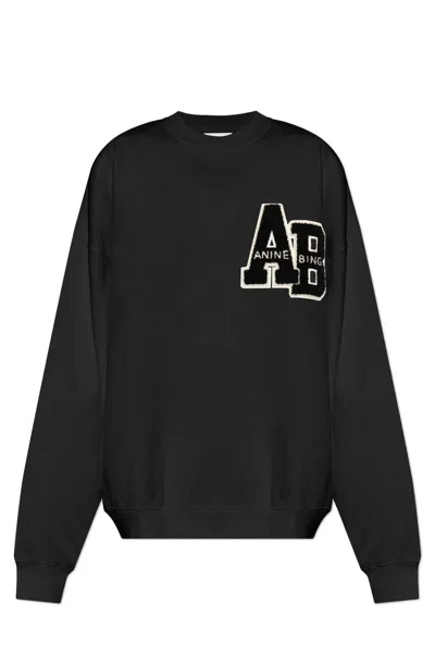 Anine Bing Miles Logo-patch Jersey Sweatshirt In Black