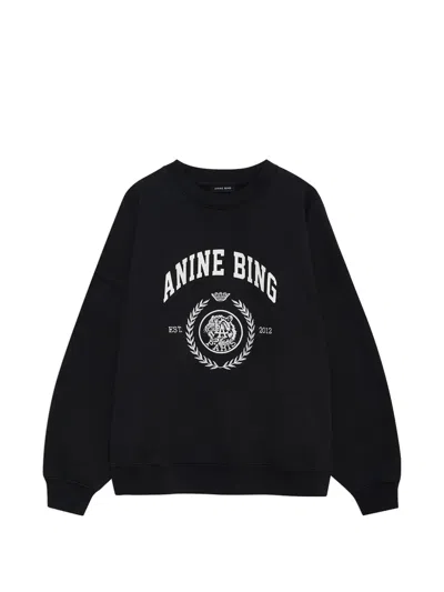 Anine Bing Miles Logo-print Cotton Sweatshirt In Black