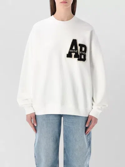 Anine Bing Miles Oversized Crew Neck Letterman Sweatshirt In White