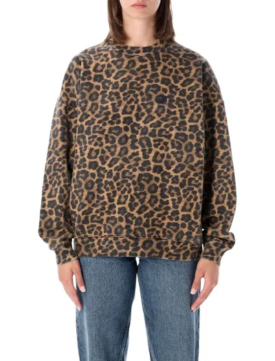 Anine Bing Miles Oversized Leopard Print Cotton Fleece Sweatshirt In Brown