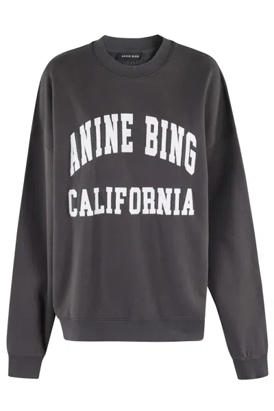 Anine Bing Miles Relaxed-fit Oversized Cotton Sweatshirt With Contrasting Logo In Grey