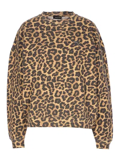 Anine Bing Miles Sweatshirt In Black And Brown Leopard