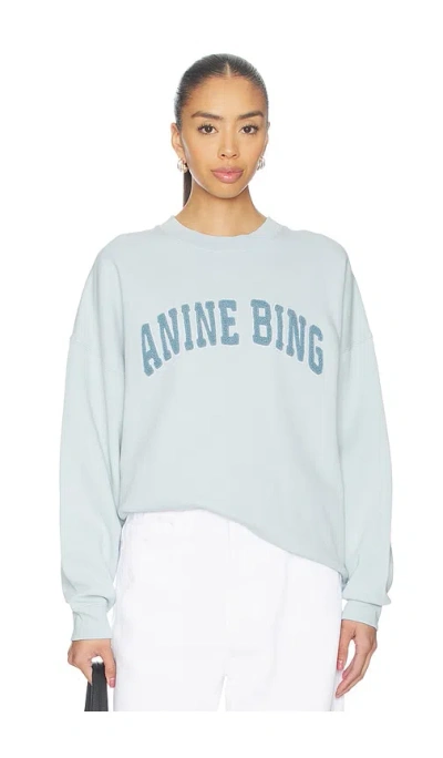 Anine Bing Light Blue Crewneck Embroidery Logo Sweatshirt