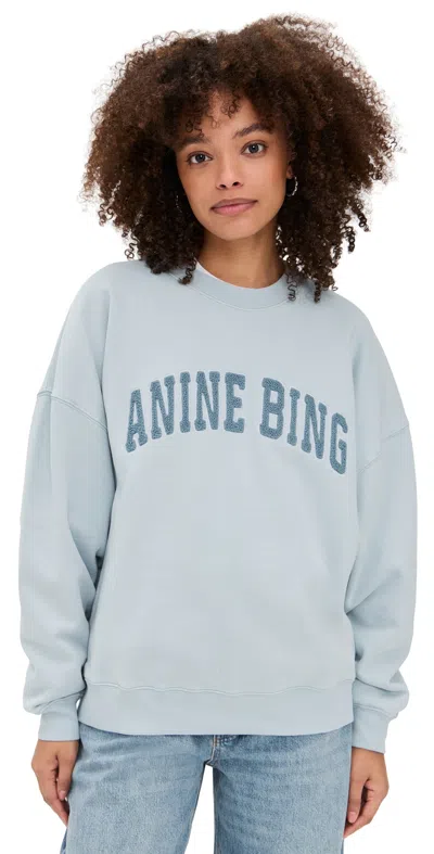 Anine Bing Light Blue Crewneck Embroidery Logo Sweatshirt